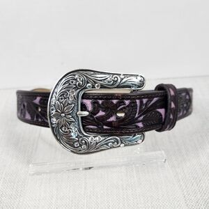 Ariat Size 22 Girls Scalloped Belt Tool Leather Manmade Brown Purple Embellished